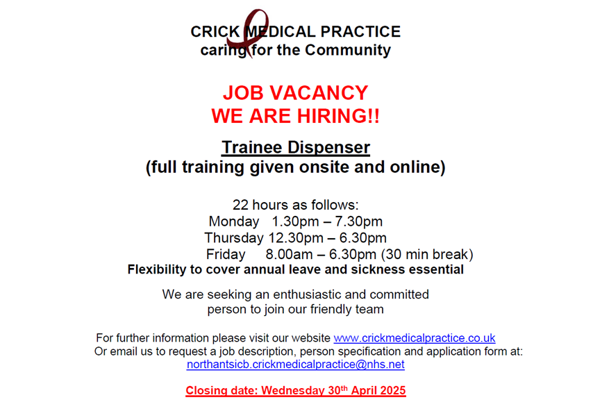 Trainee Dispenser Advert 